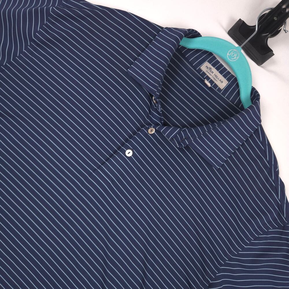 Peter Millar Summer Comfort Polo Shirt Mens L Blue Striped Performance Stretch